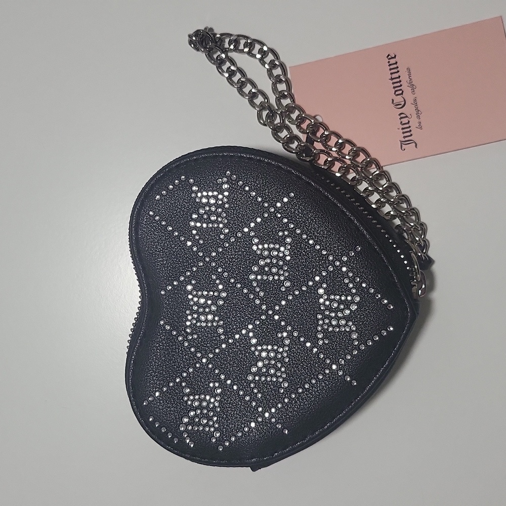 Juicy Couture Liquorice Crystal Crush Heart Wristlet with Chain Strap